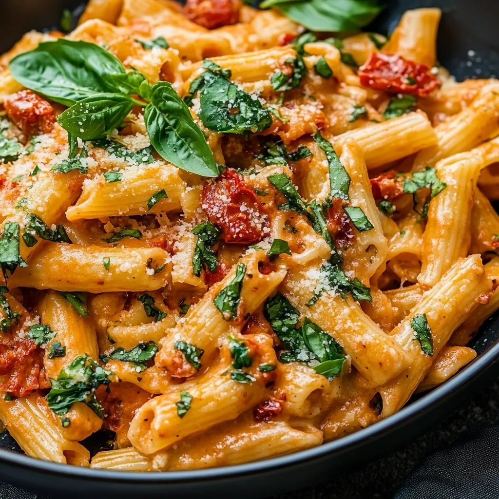 Cremige Sonnengetrocknete Tomaten-Vegan-Pasta
