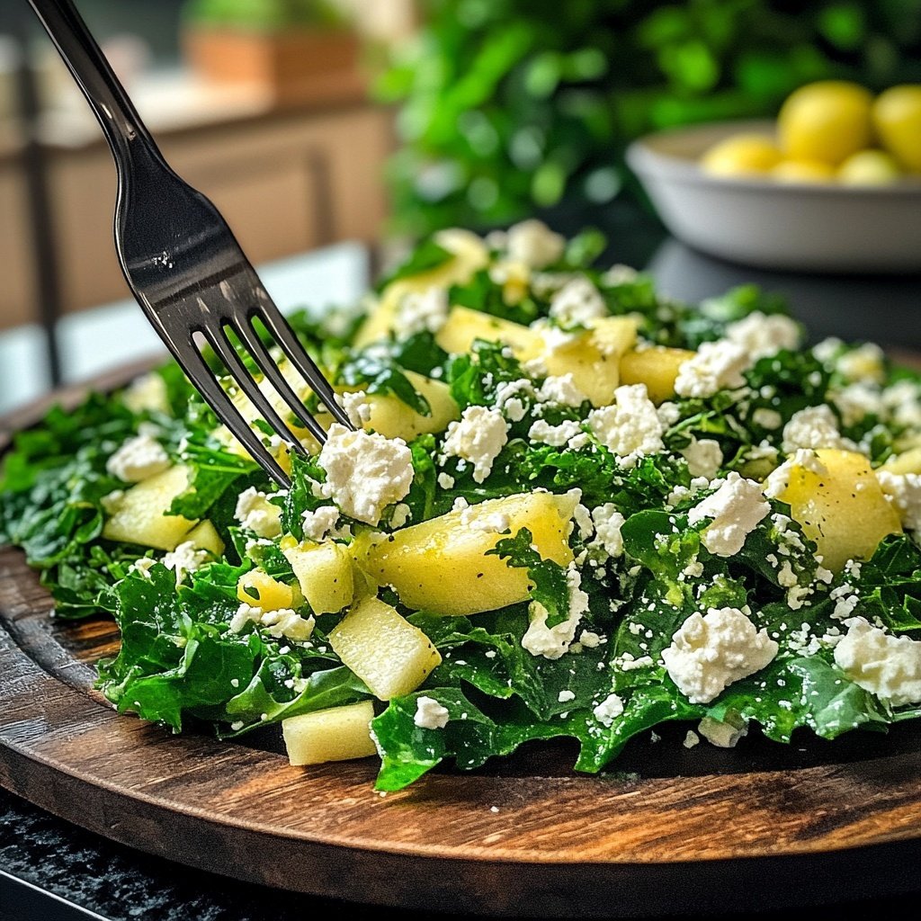 Grünkohlsalat mit Apfel und Feta