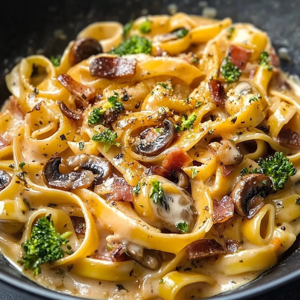 Datenight Pasta mit Brokkoli, Speck & Champignons