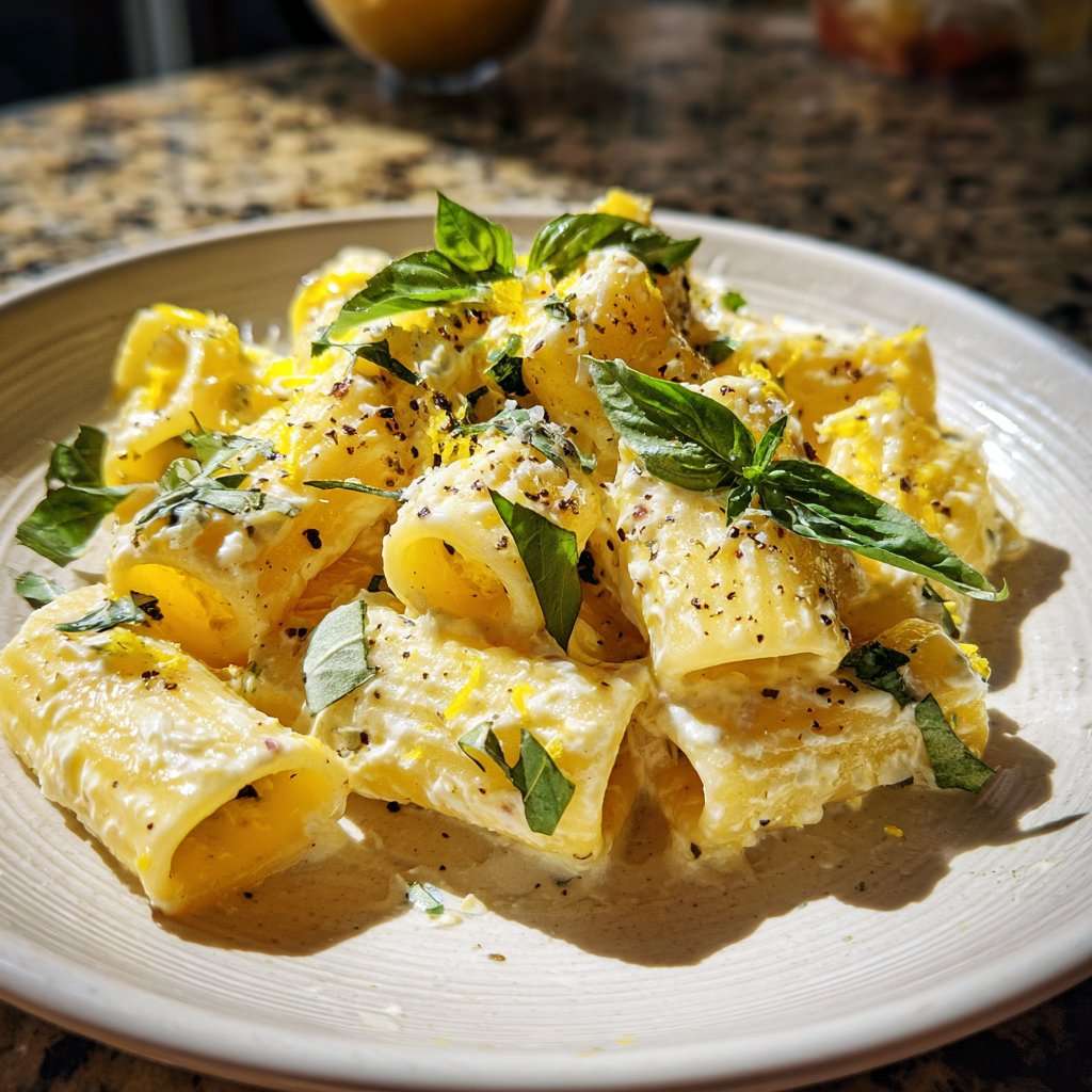 Rigatoni mit Ricotta und Zitrone
