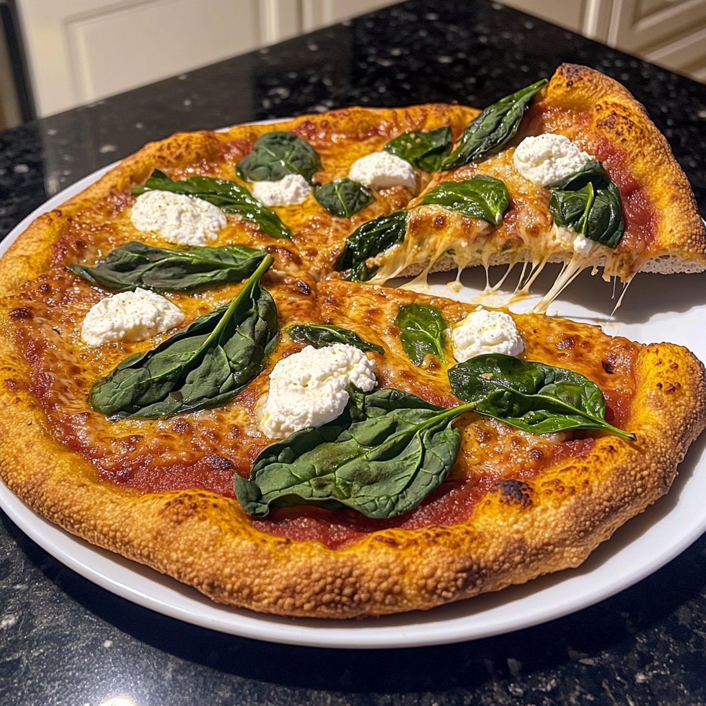 Pizza mit Spinat und Ricotta