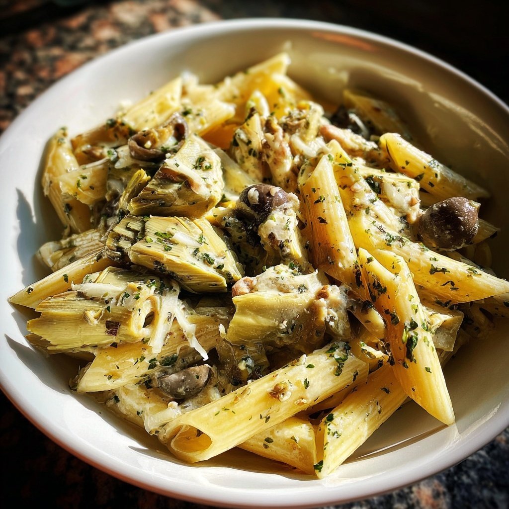 Penne mit Artischocken und Oliven