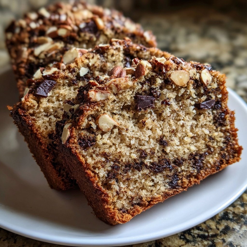 Bananenbrot mit Zartbitterschokolade und Mandeln