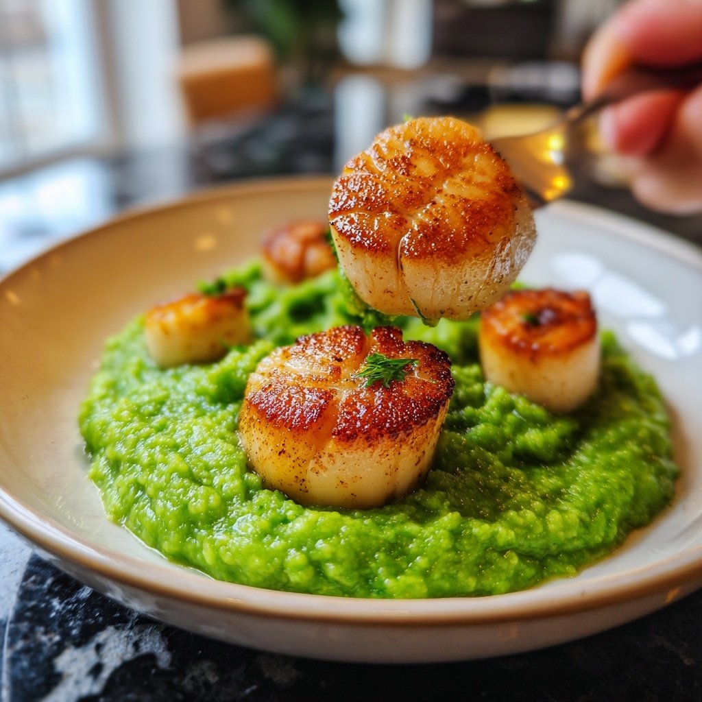 Jakobsmuscheln auf Erbsenpüree